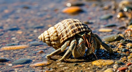 Hermit Crab on a Rocky Beach Shoreline