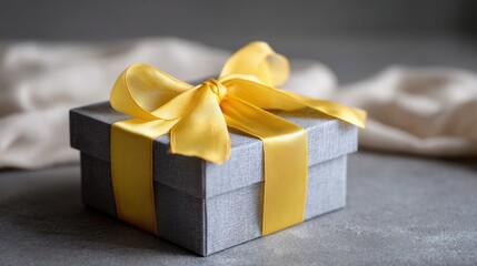 Wrapped Gift Box: This image displays a gift box tied with a vibrant ribbon in a sophisticated arrangement, suggesting the anticipation of an exciting surprise or a thoughtful gesture.
