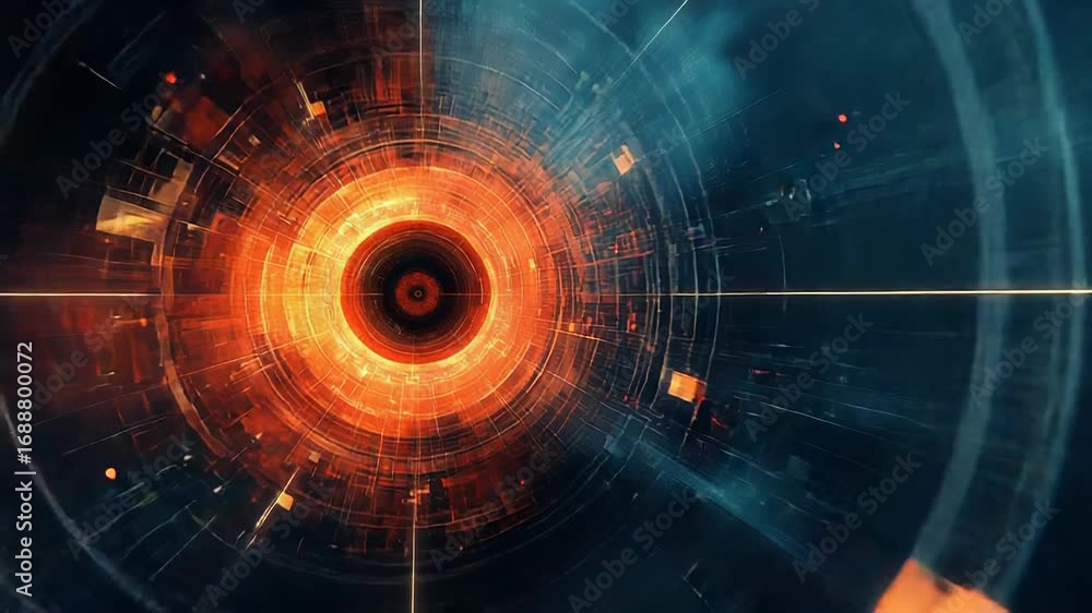 Aufkleber orange digital tunnel effect creating abstract technology background