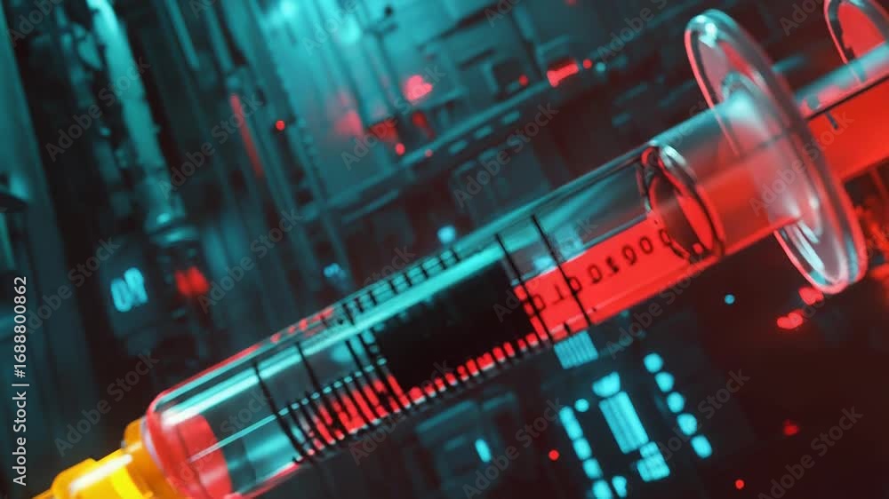 Poster syringe injecting data into futuristic circuit board