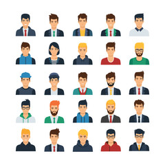 Diverse Flat-Style Male Avatar Icons: Casual and Professional Portraits
