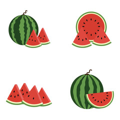 Vibrant collection of fresh watermelon slices and whole fruits isolated on white background