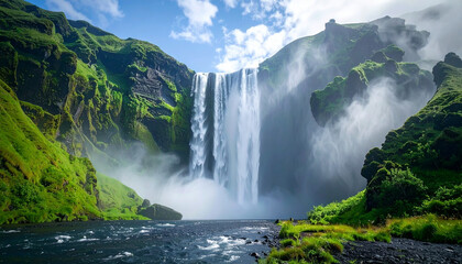 Fototapeta premium View of a waterfall in the middle of the forest