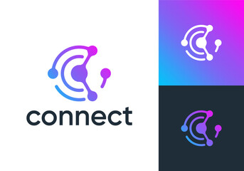 letter C global connect logo. network signal technology connectivity symbol icon design