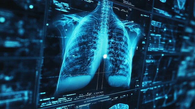 Medical software displaying x ray of human lungs for advanced diagnostics and analysis