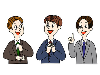 悩みが解決したビジネスマン3人のイラストセット