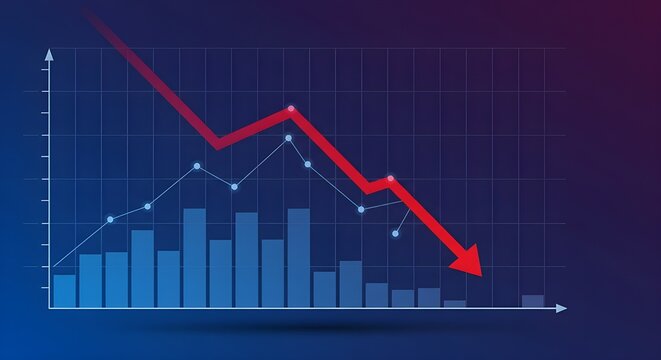 Economic Downturn Chart | Red Arrow Decline over Bar and Line Graph
