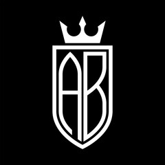AB Vector logo of initials shield with crown and minimalist, elegant style