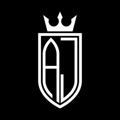 AJ Vector logo of initials shield with crown and minimalist, elegant style