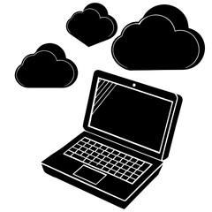 laptop silhouette with cloud storage