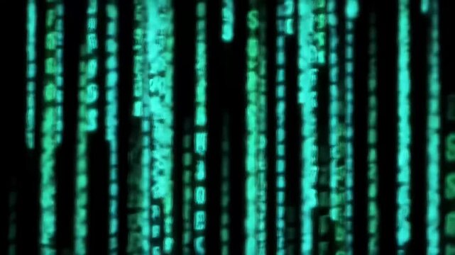 Cinematic Glowing Digital Code Rain on Dark Background