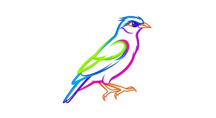 Obraz premium Stylized Multi-Color Outline Bird Illustration on a White Background - Vibrant Avian Graphic Design.