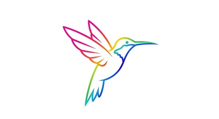 Vibrant Rainbow Gradient Hummingbird Outline Logo - Dynamic and Colorful Vector Illustration.