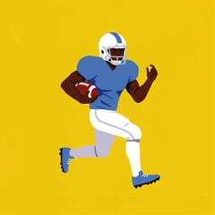 Fototapeta premium Illustration of an American football player running with a ball on a clean, minimalist and colorful background, without text.