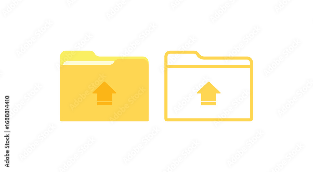 Poster flat vector icons of a yellow upload folder with an arrow. ideal for data transfer, cloud storage, a