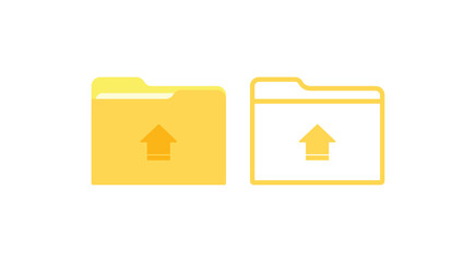 Flat vector icons of a yellow upload folder with an arrow. Ideal for data transfer, cloud storage, and file sharing concepts