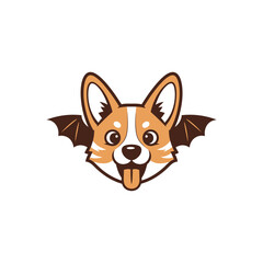 Adorable Corgi Dog with Vampire Bat Wings Illustration.