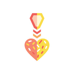 Heart shaped medal with ribbon and chevron arrows.