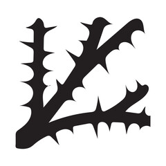  Detailed silhouette of a thorny branch vector icon silhouette on white Background.