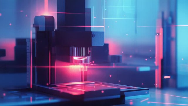 Modern microscope analyzing sample in futuristic laboratory setting