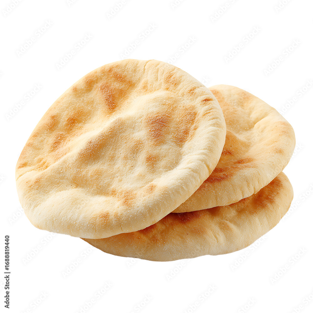 Poster three flatbreads stacked on top of each other these breads have a golden - brown color and a soft sl