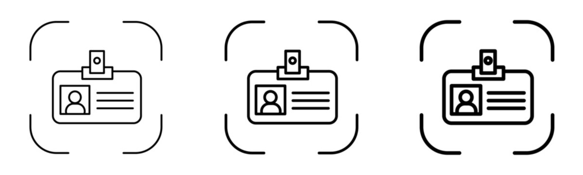 Identification badge vector icons with user profile symbol and security frame isolated on transparent background