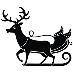 Reindeer Silhouette Pulling Christmas Sleigh Vector Illustration