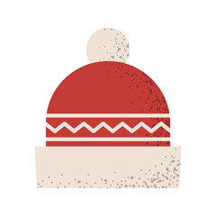 Red Christmas hat with geometric pattern. Vector illustration of traditional holiday decor