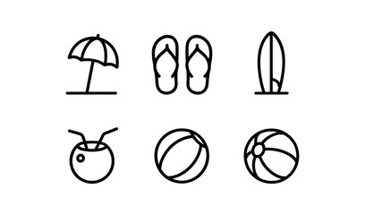 Minimalist summer icons featuring beach essentials and relaxation items