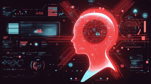 Artificial intelligence processing data in futuristic hud interface - Powered by Adobe