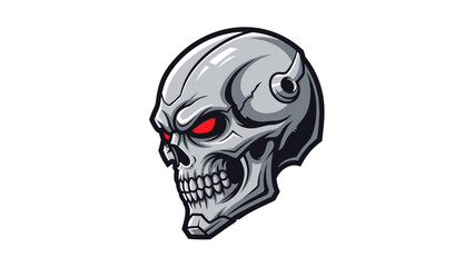 Obraz premium Aggressive Cyborg Skull with Glowing Eyes in a Three-Quarter View Mascot Logo Illustration