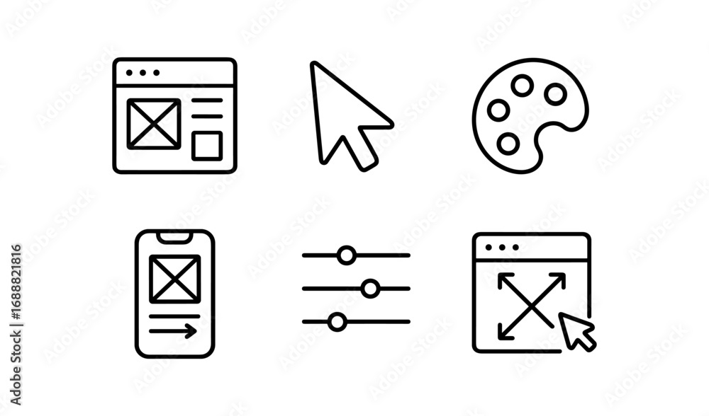 Aufkleber minimalist icons for web and app design featuring interface elements and tools