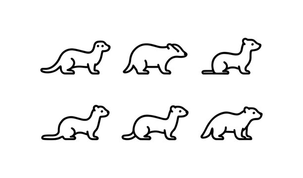 Minimalist outline of various mustelids in different poses