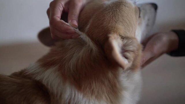 the dog is treated with a flea remedy. The dog is dripped on the withers with a parasite remedy