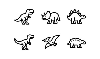 Obraz premium Minimalist dinosaur line art collection featuring iconic prehistoric species