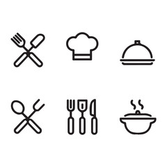  Minimalist Black Line Culinary Icons Set on White Background. 