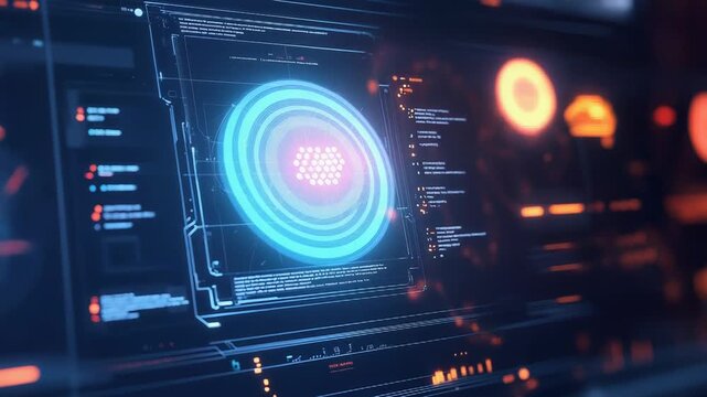 Futuristic interface displaying data analysis and processing information - Powered by Adobe