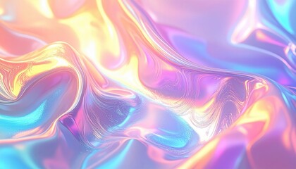 Abstract rendering of iridescent, flowing, and swirling liquid forms with vibrant color transitions.