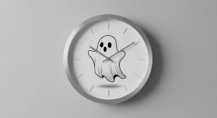 Spooky cute ghost clock illustration for Halloween time decoration and fun kids room decor ideas