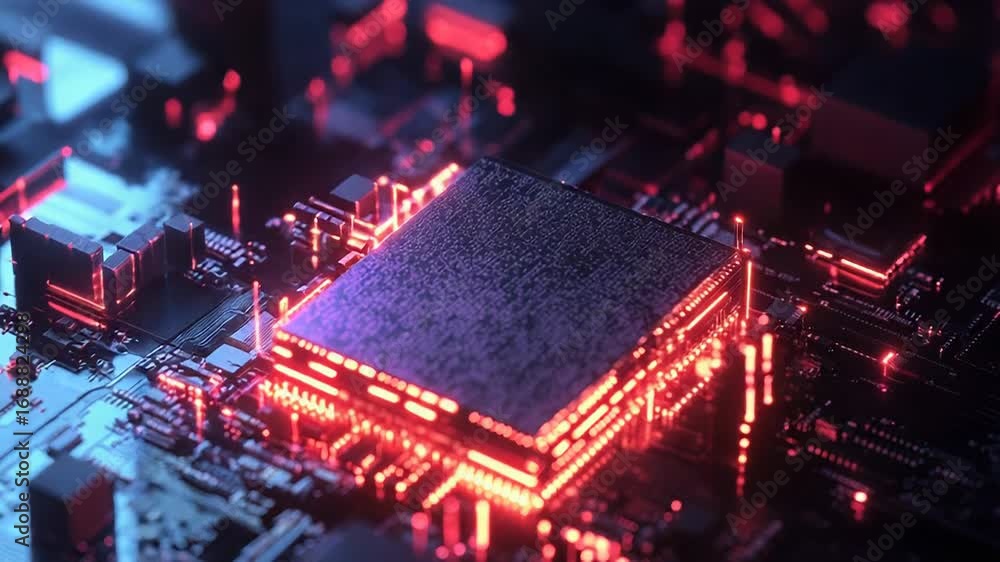 Aufkleber quantum computing processor sending data through futuristic circuit board