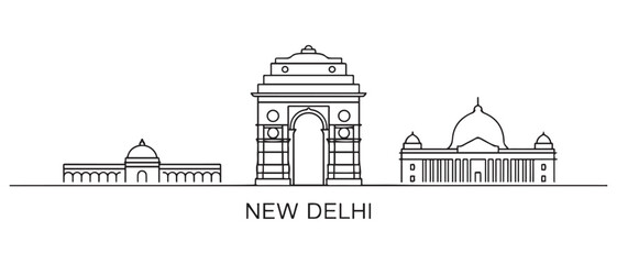 Naklejka premium New Delhi skyline silhouette. Line Art Landscape New Delhi, India. Vector illustration. with white background