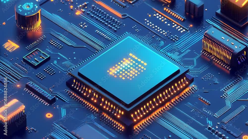 Aufkleber cpu processing data on futuristic motherboard with glowing components