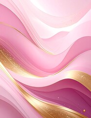 Abstract pink waves with golden accents and sparkles