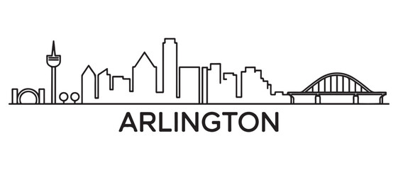 Fototapeta premium Arlington Line Art skyline silhouette. Landscape Arlington, Texas. Vector illustration.. with white background