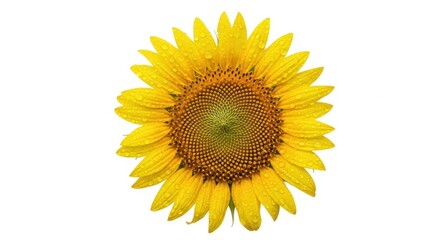 Fototapeta premium Beautiful Yellow Sunflower With Water Droplets On White Background