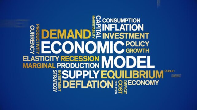 Economic Model animated word cloud-text design animation tag kinetic typography seamless loop.