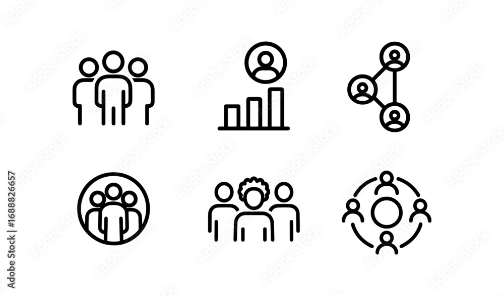 Poster minimalist linear teamwork and network icons set