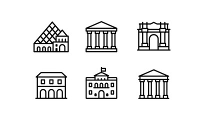 Icon set of famous architectural landmarks in linear style