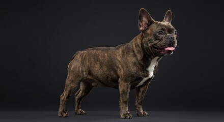 Brindle French Bulldog Standing Studio Portrait.