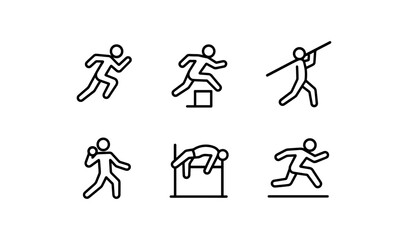 Athletic icons set featuring running, jumping, and throwing in minimalist line art style